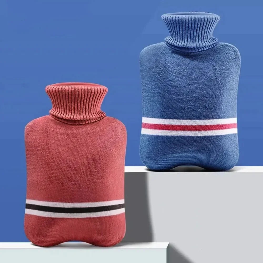 Durable Hot Water Bottle with Knitted Cover for Pain Relief - 1L/2L