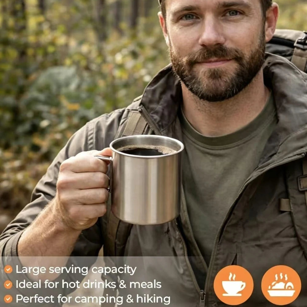 Lightweight Stainless Steel Camping Mug Set - 3 Stackable Cups with Mesh Bag
