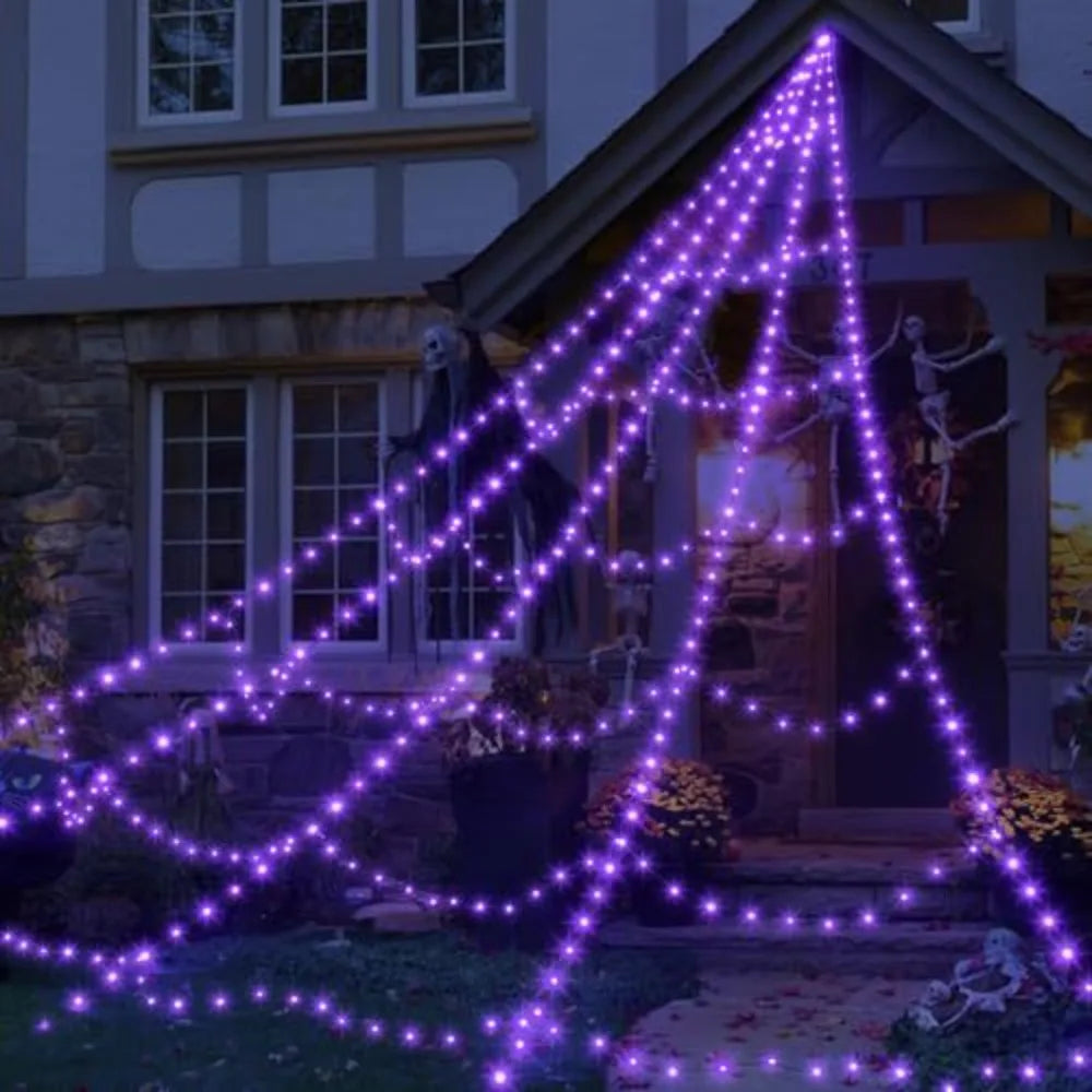 8 Modes Waterproof LED Spider Web Lights for Halloween Decor