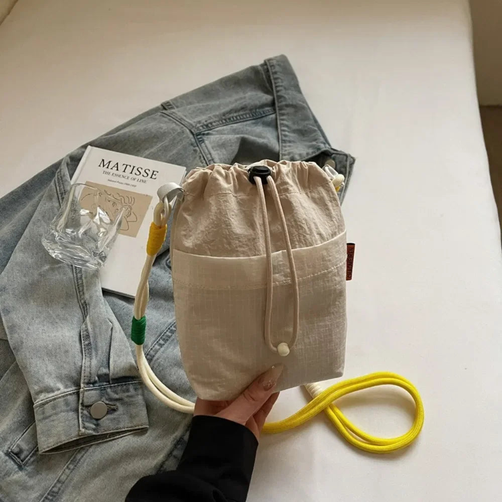 Portable Nylon Drawstring Bucket Bag with Shoulder Strap