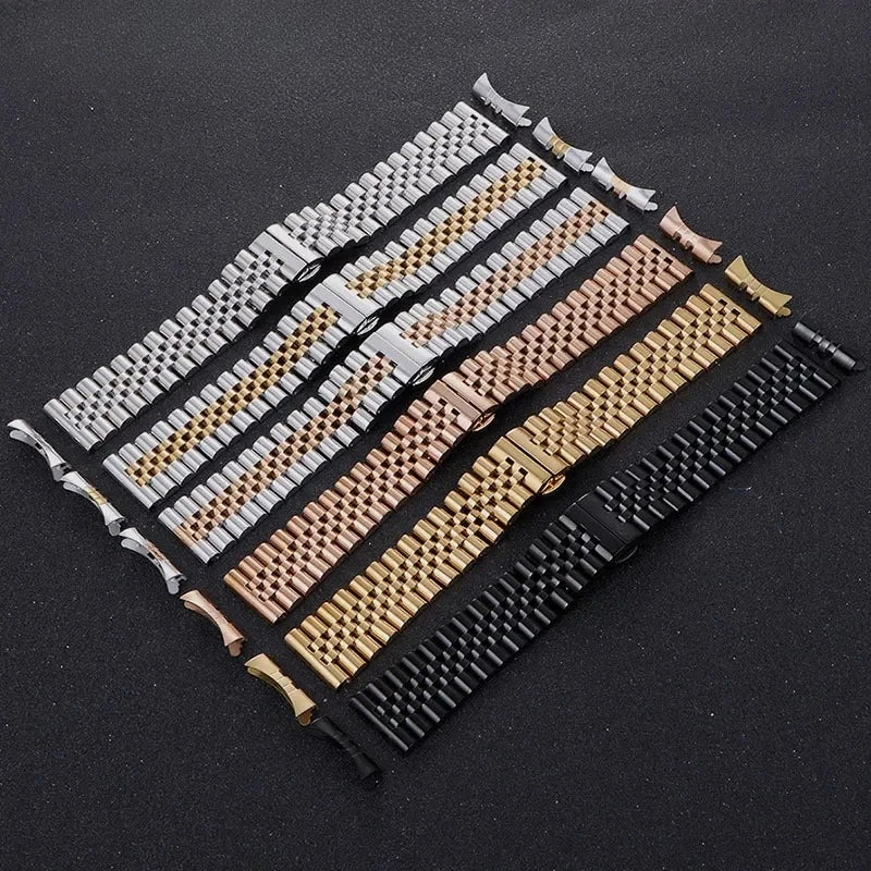 Curved End Stainless Steel Watch Band - 18mm, 20mm, 22mm Metal Strap