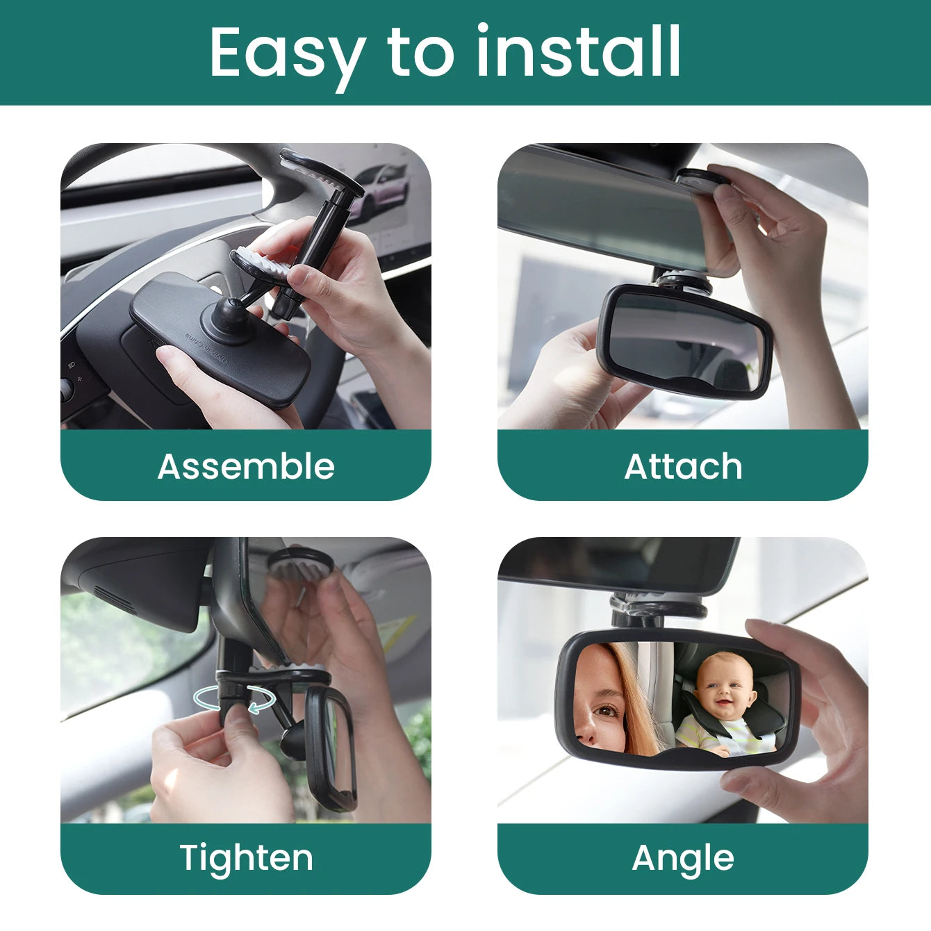 Shatterproof Baby Car Mirror - Safe Clip-On Infant Rearview Mirror