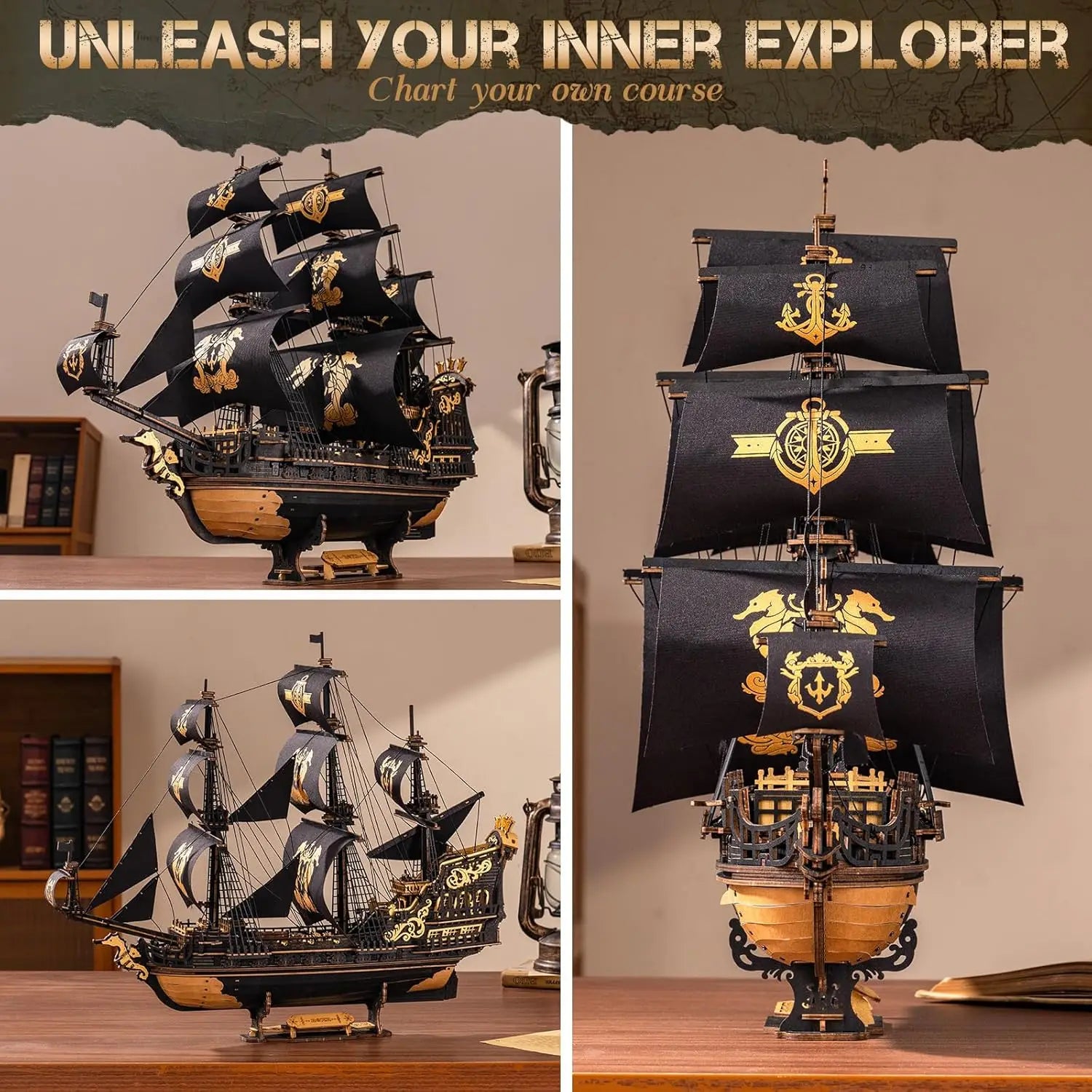 Robotime Seahorse Barque 3D Wooden Puzzle Model Kit for Home Decor