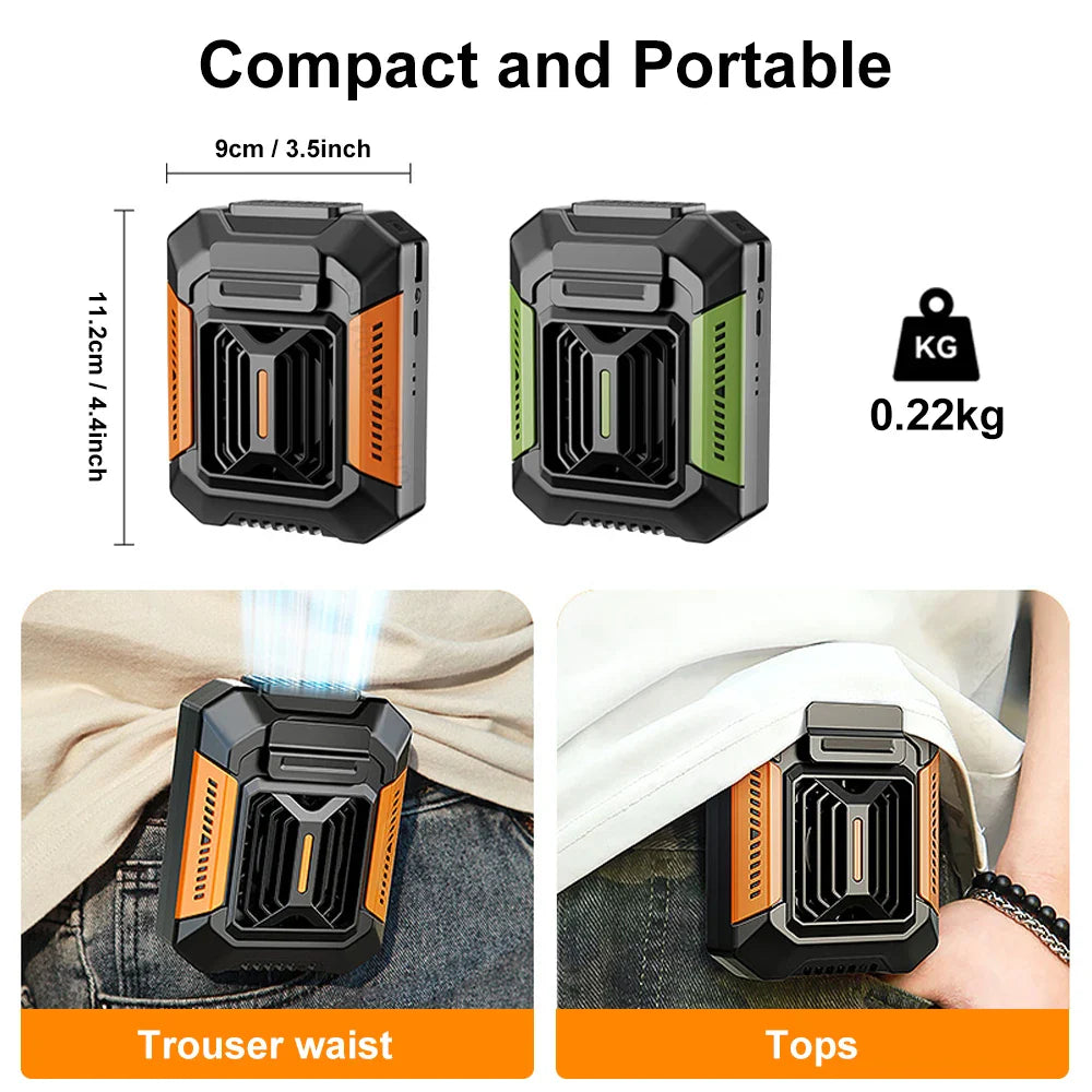 Portable USB Waist Fan with Power Bank & LED Light - Stay Cool Anywhere
