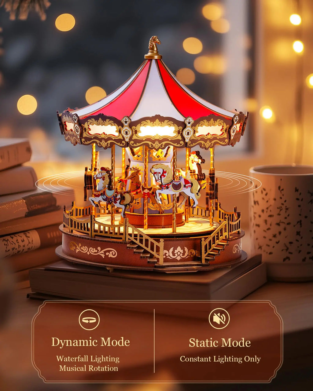 Robotime Classic Carousel Music Box - Easy Assemble 3D Wooden Puzzle