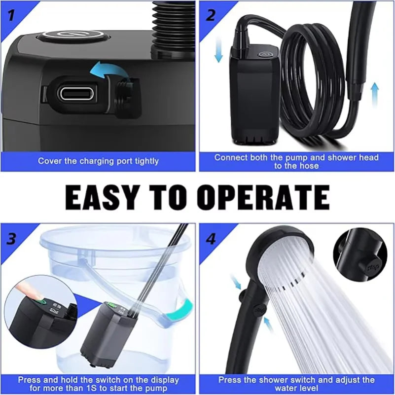 Rechargeable Camping Shower with LED Display & 6000mAh Battery