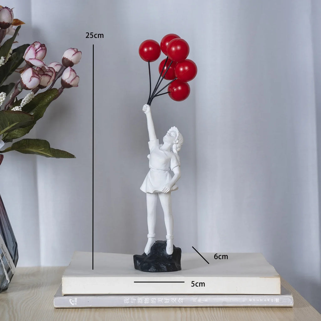 Charming Resin Girl Figurine with Balloons - Modern Home Decor