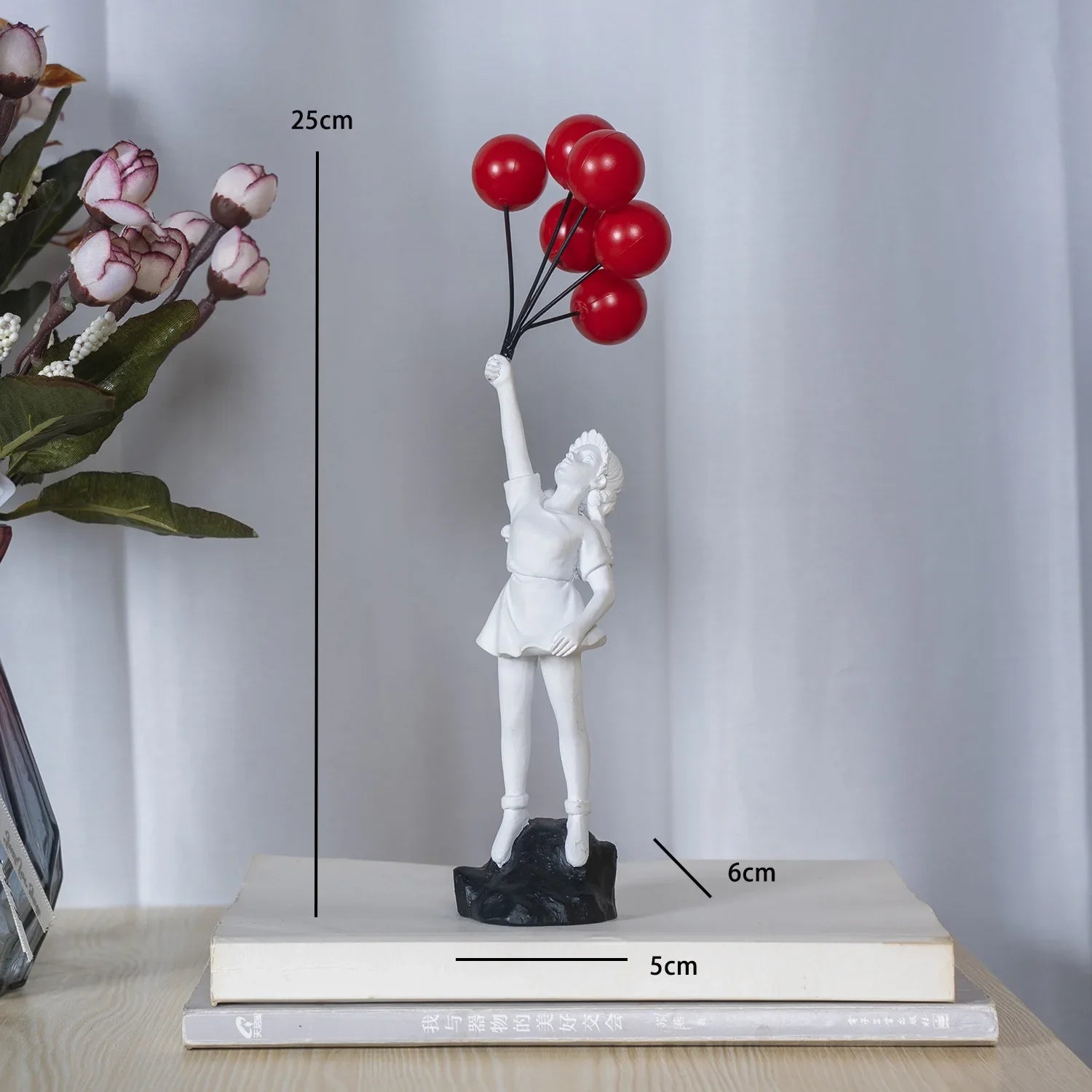Charming Resin Girl Figurine with Balloons - Modern Home Decor