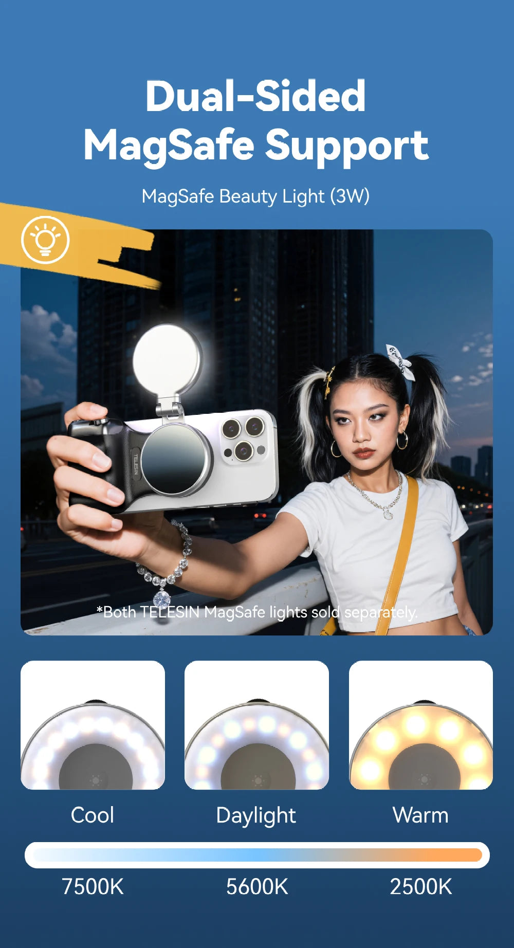 TELESIN Magnetic Phone Grip & Remote Control for iPhone/Huawei/Samsung