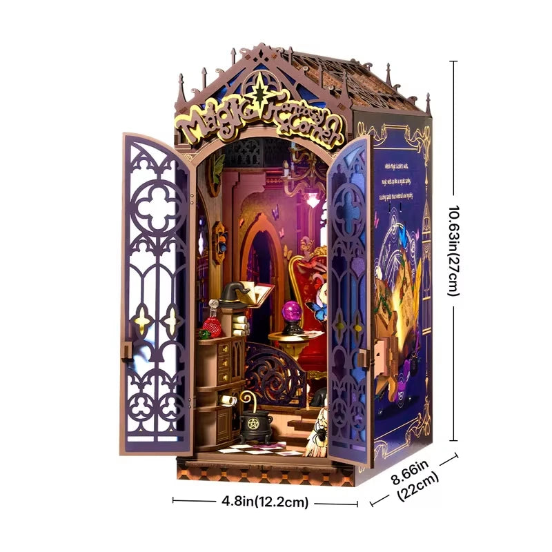 DIY 3D Wooden Book Nook Puzzle Kit with Lights for Creative Crafting