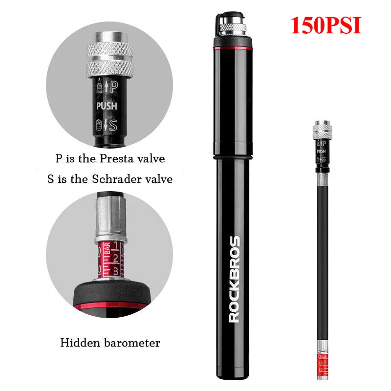 ROCKBROS Mini Bike Pump - High Pressure, 150PSI, Lightweight
