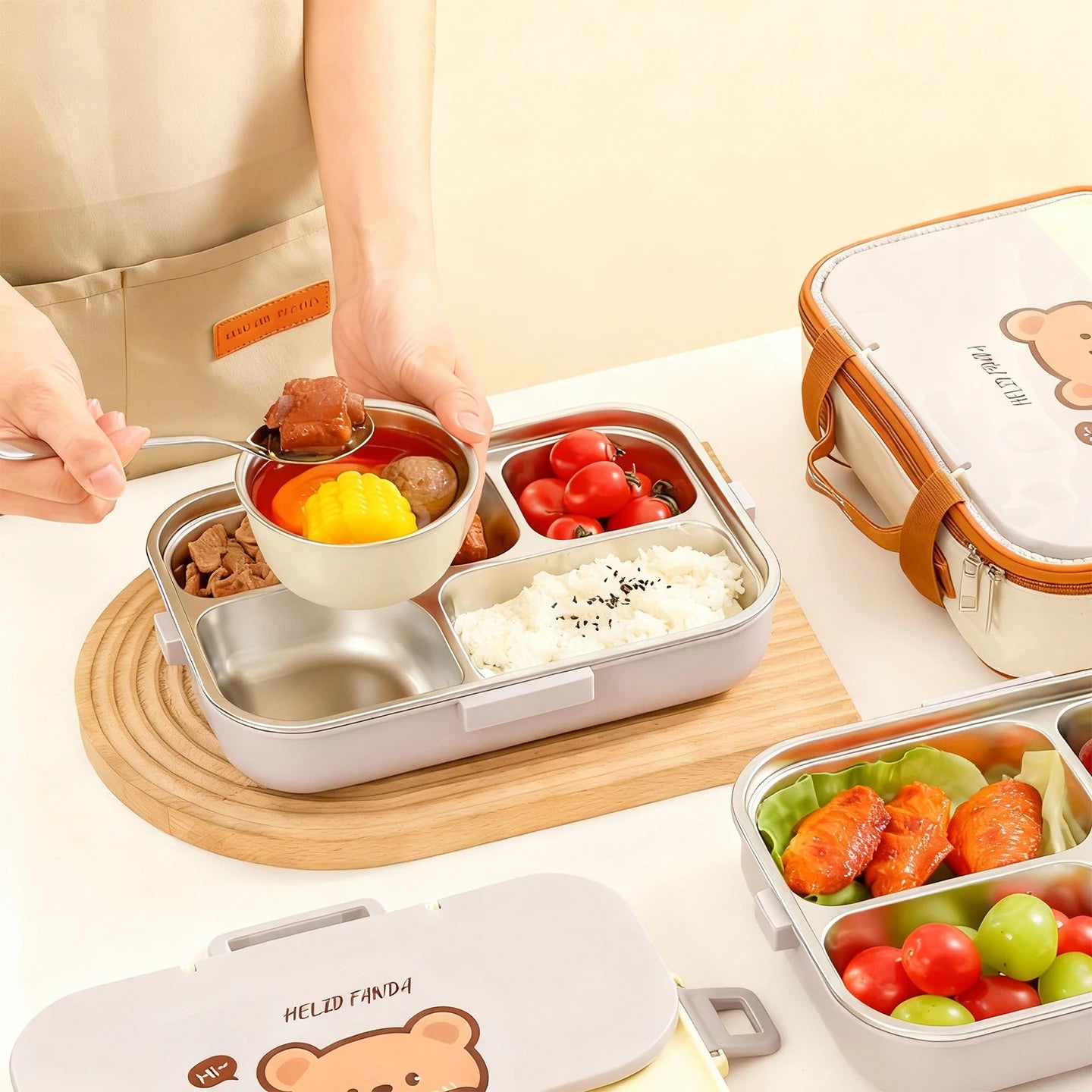 1500ml Stainless Steel Lunch Box with Cutlery & Bowl - Large Capacity