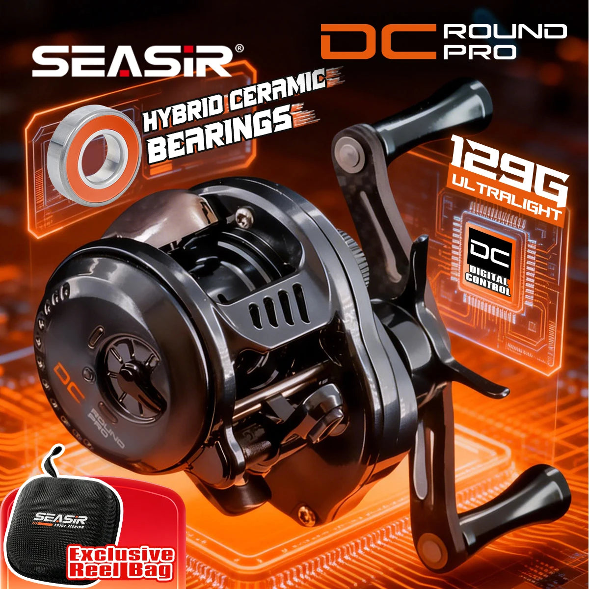 SEASIR DC Round Pro Digital Baitcasting Fishing Reel - Ultralight & Durable