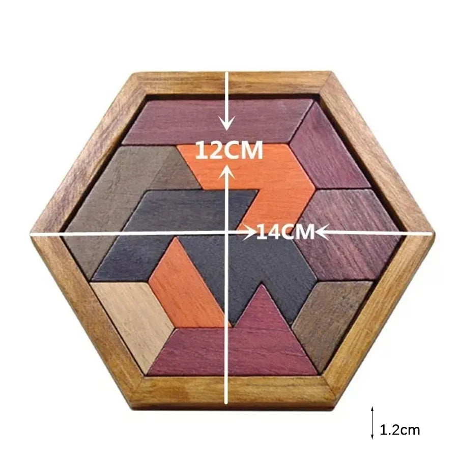 Wooden Geometric Shape Puzzle - Educational Brain Teaser for Kids