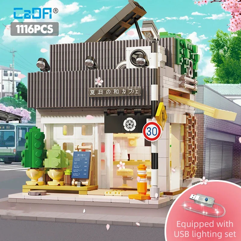 Cada LED City Japanese Style Building Blocks Coffee House Set - 1116Pcs