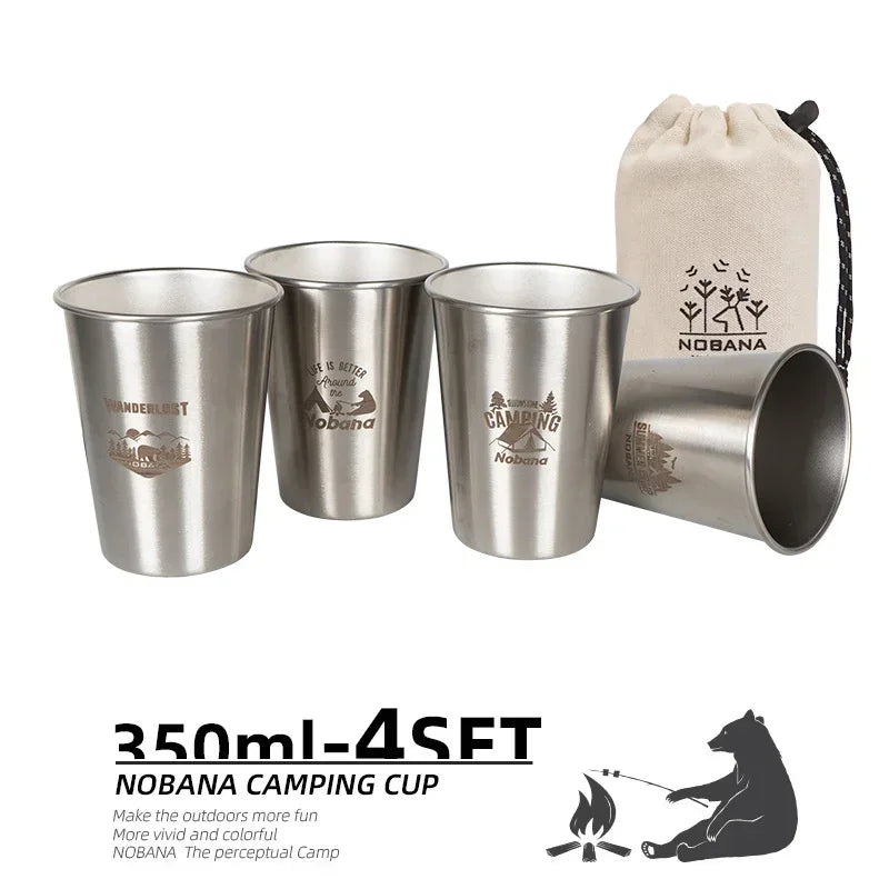MOUNTAINHIKER 304 Stainless Steel Camping Cup Set - 4/6/8PCS Travel Cups