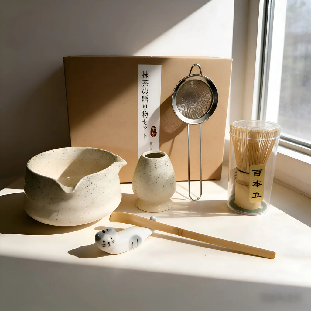 6-Piece Complete Matcha Tea Set with Ceramic Bowl, Spoon & Whisk
