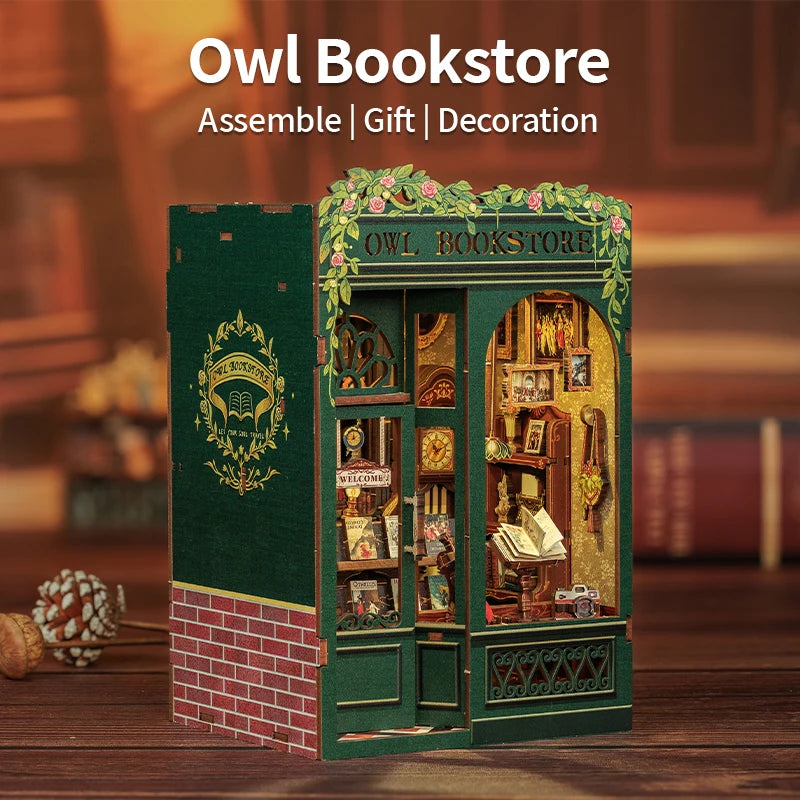 CUTEBEE DIY Book Nook Kit - Miniature Wooden Dollhouse with Lights
