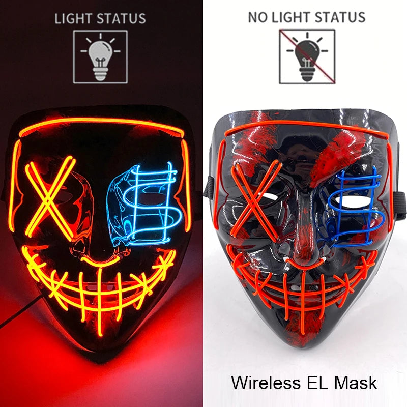 Glow-in-the-Dark Wireless LED Purge Mask for Halloween Cosplay