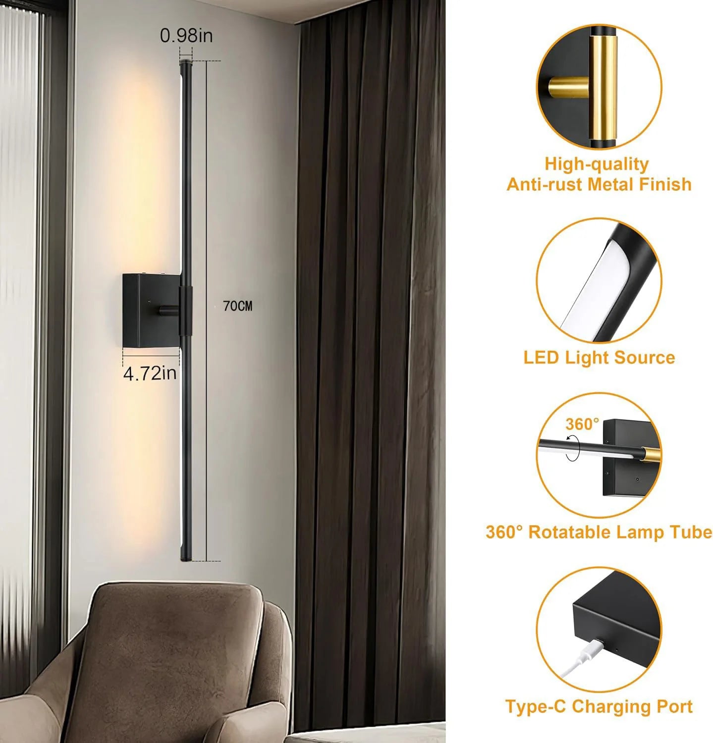 2-Piece LED Dimmable Picture Light - 10000mAh USB Rechargeable