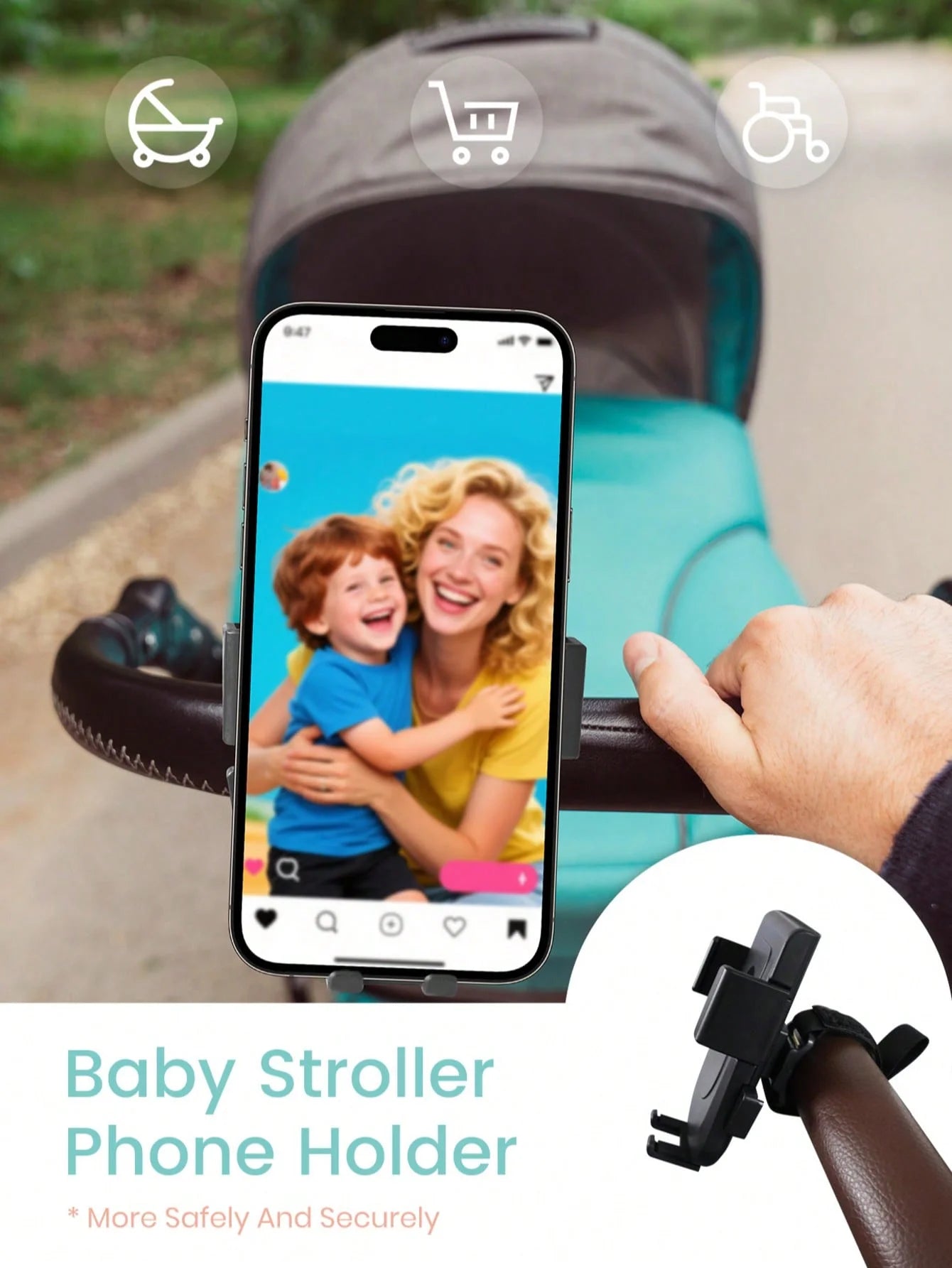Universal Stroller Phone Holder - Easy One-Hand Operation & 360° Rotation