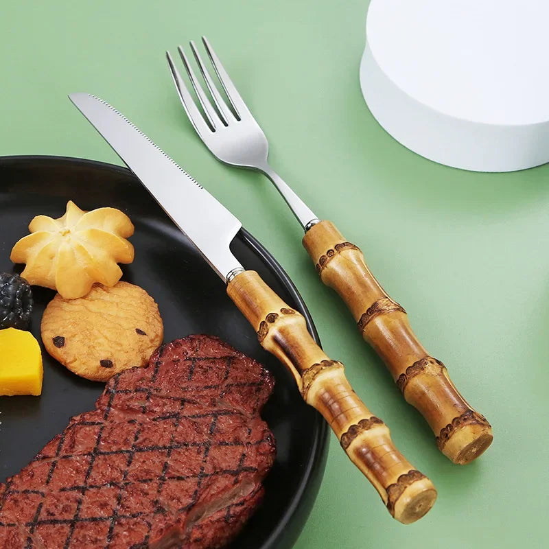 20-Piece Bamboo & Stainless Steel Tableware Set - Eco-Friendly Dining