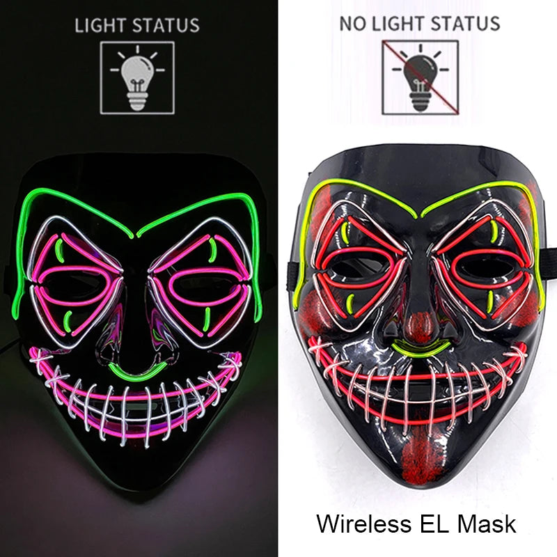 Glow-in-the-Dark Wireless LED Purge Mask for Halloween Cosplay
