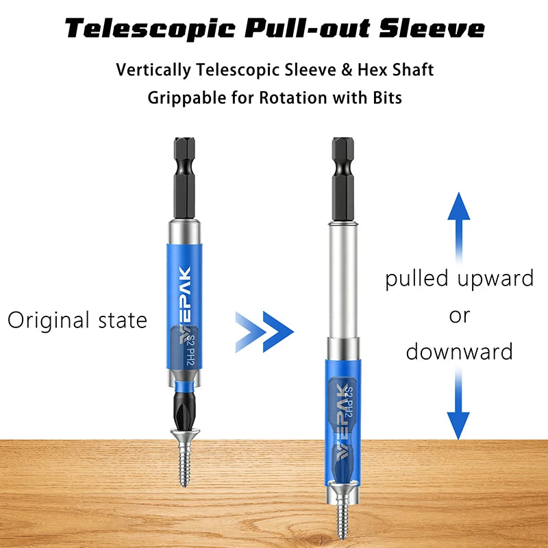 VEPAK 5Pcs PH2 Impact Screwdriver Bit Set with Magnetic Extension Bar