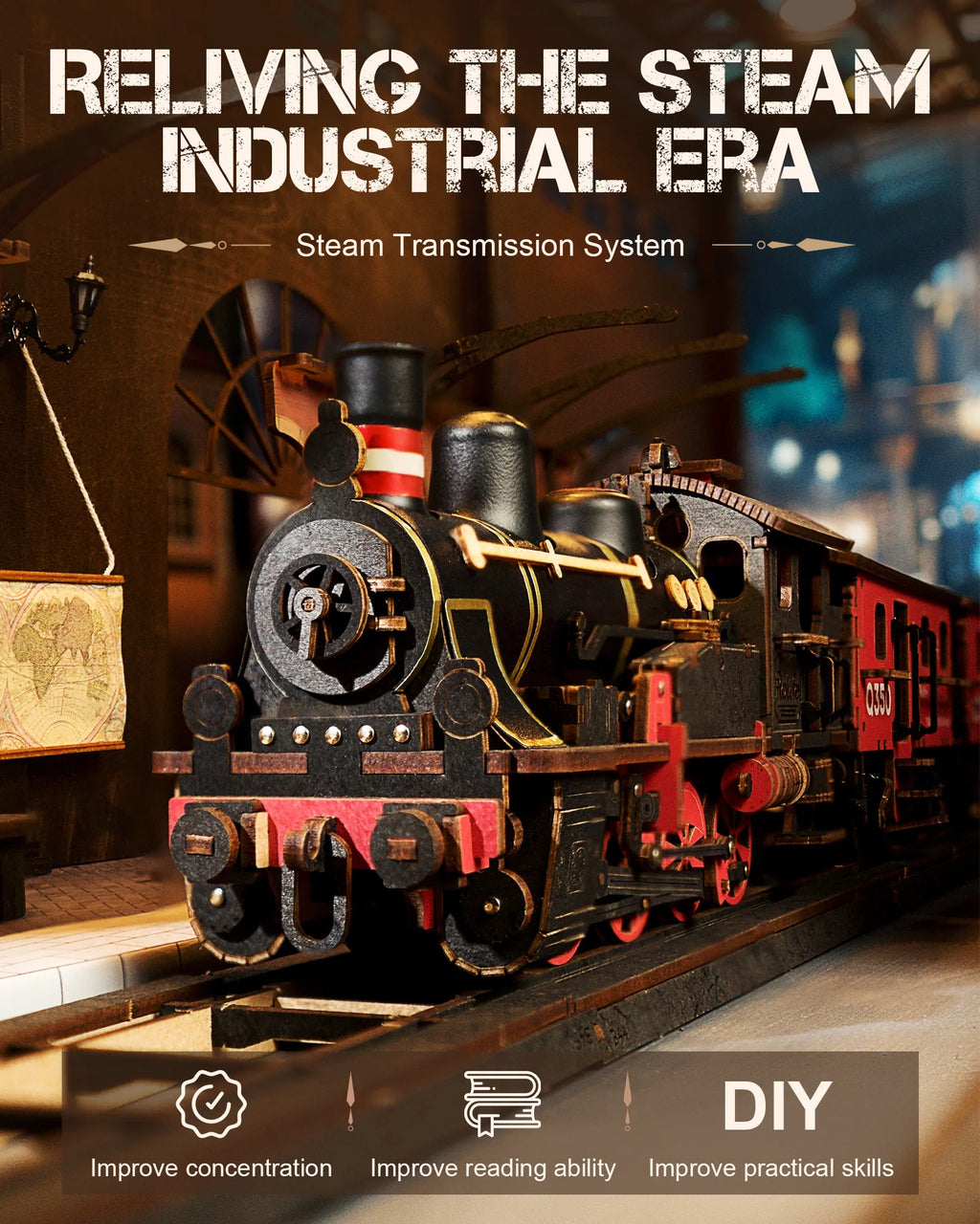 Robotime 3D Wooden Steam Train Puzzle - Engaging Craft Challenge