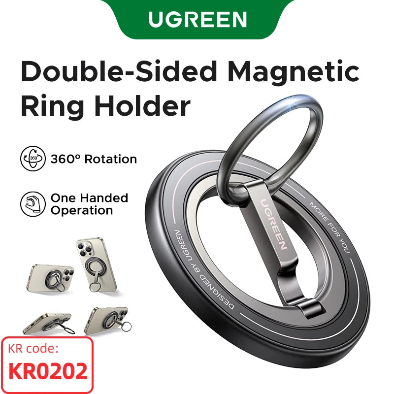UGREEN Magnetic Phone Ring Holder - 360° Rotatable Stand for All Smartphones