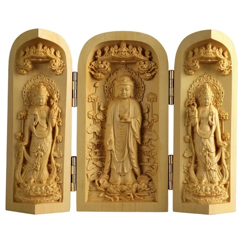 Boxwood Guanyin Buddha Statue - Elegant Wooden Art Decor