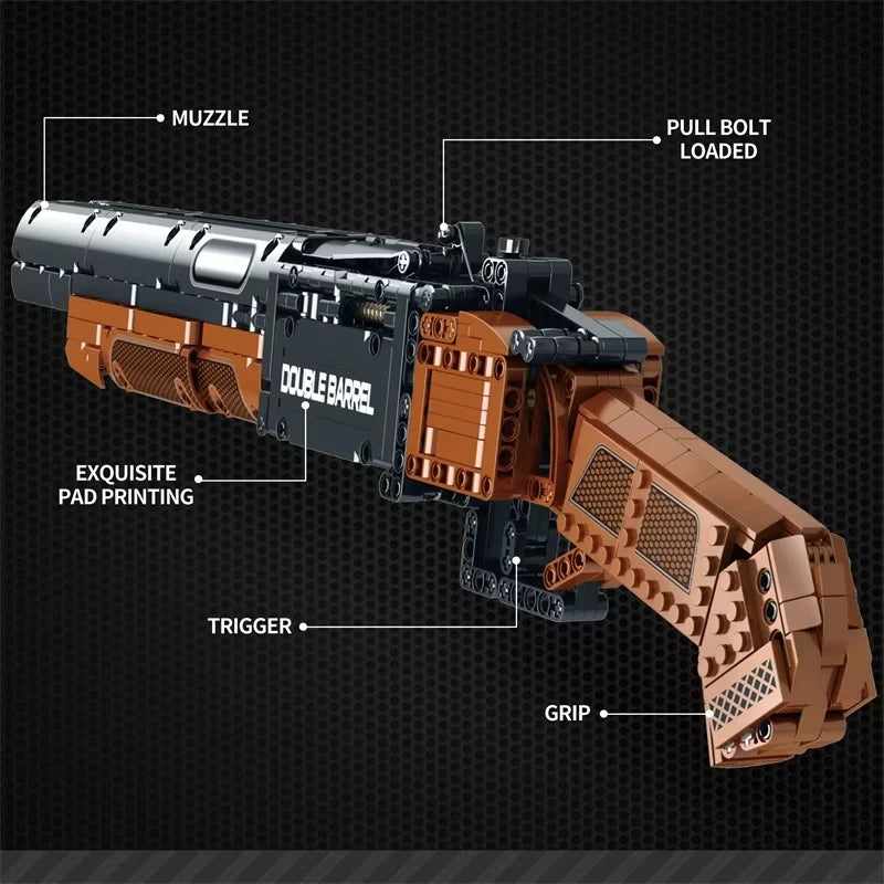 Reobrix 77028 Double Barrel Toy Gun Model - DIY Building Blocks Set