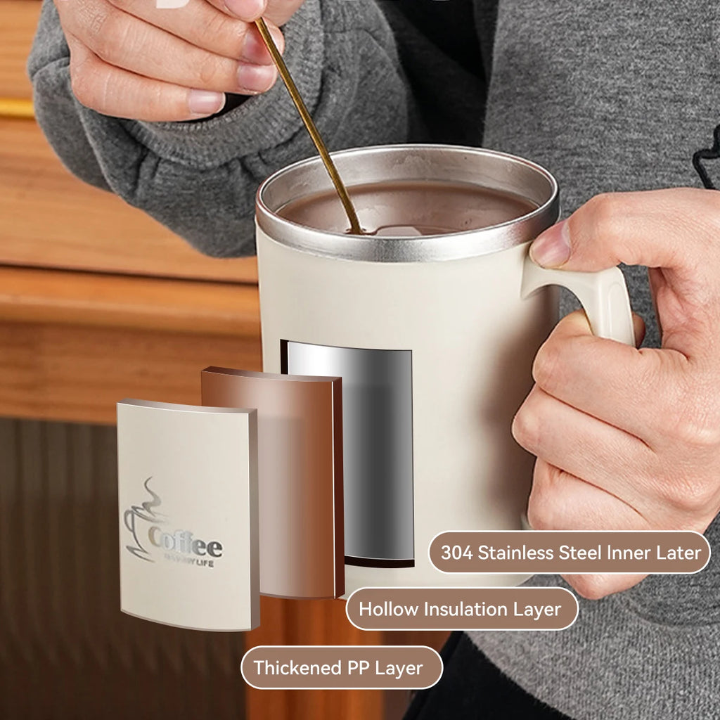 Double-Layer Insulated Stainless Steel Coffee Mug with Handle