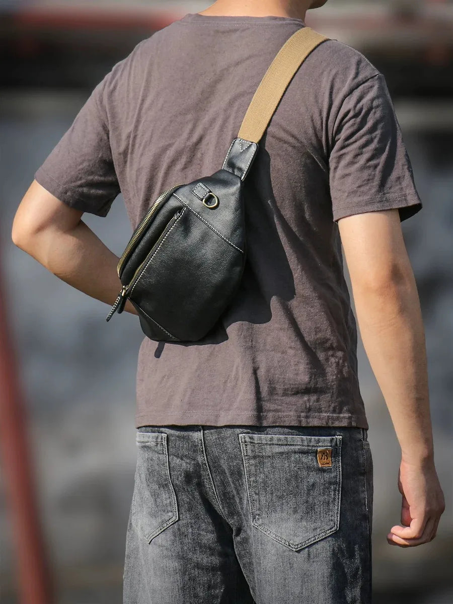 Trendy Top Grain Leather Crossbody Chest Pack for Men & Women