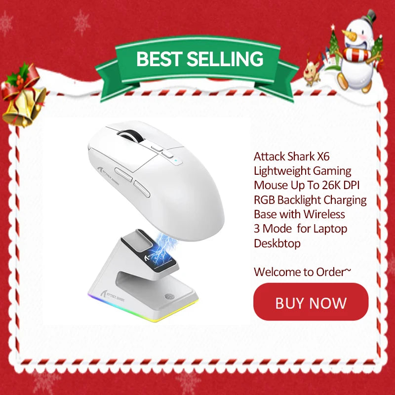 Attack Shark X6 RGB Wireless Gaming Mouse - 26000 DPI, Tri-Mode Connectivity