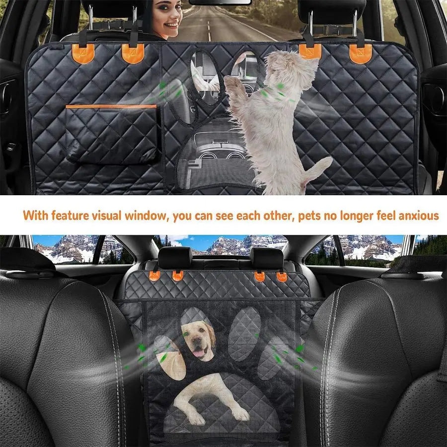 Waterproof Dog Car Seat Cover with Mesh Window - Universal Fit