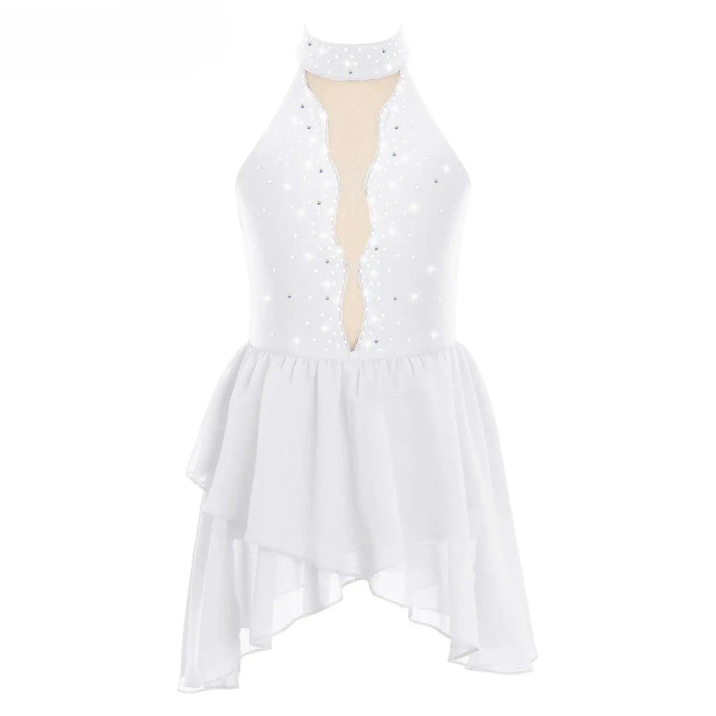 Rhinestone Dance Dress for Girls - Sleeveless Gymnastics Leotard