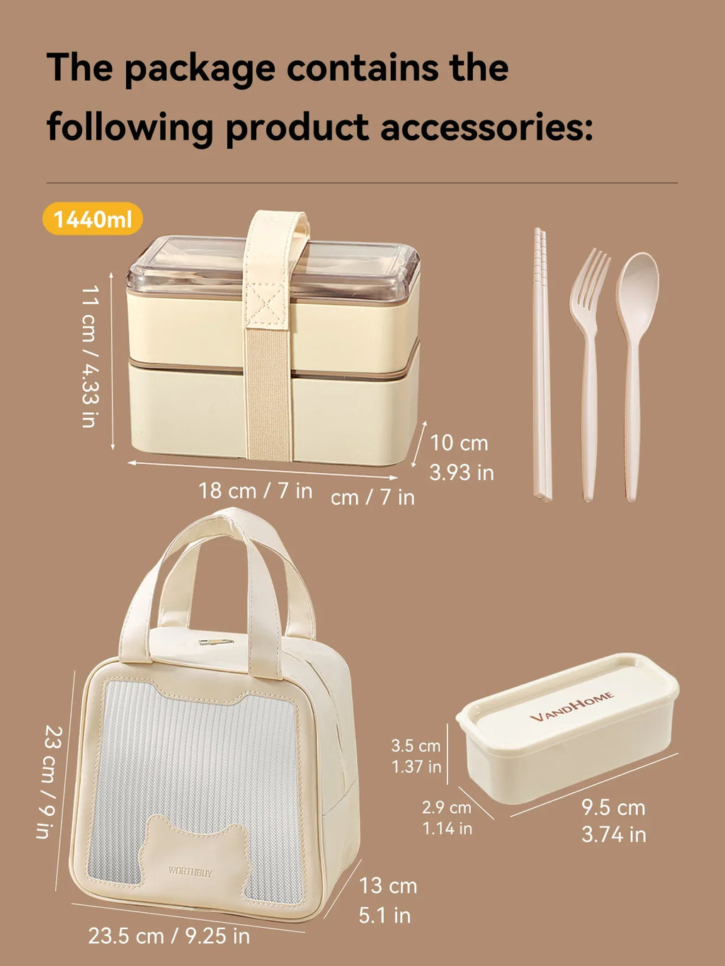 WORTHBUY Double-Layer Leak-Proof Bento Box with Tableware