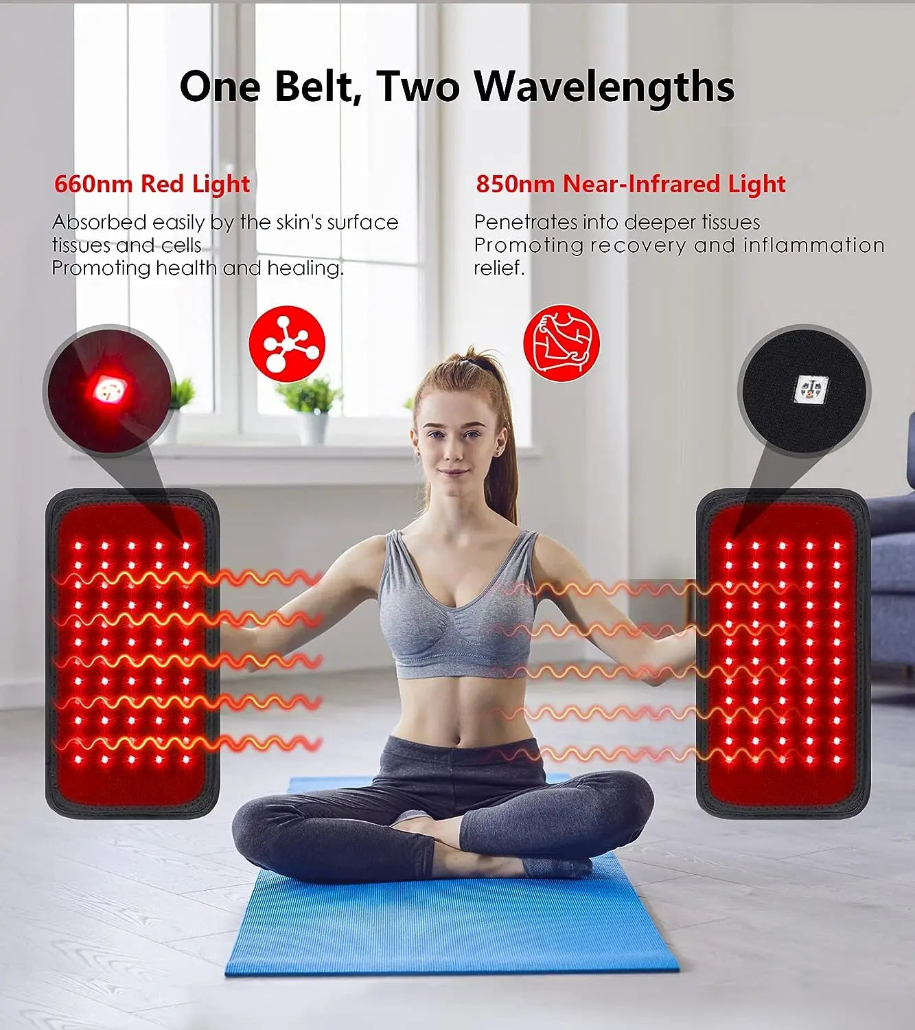 Red & Infrared Light Therapy Belt - 60 LEDs for Pain Relief & Fat Burn