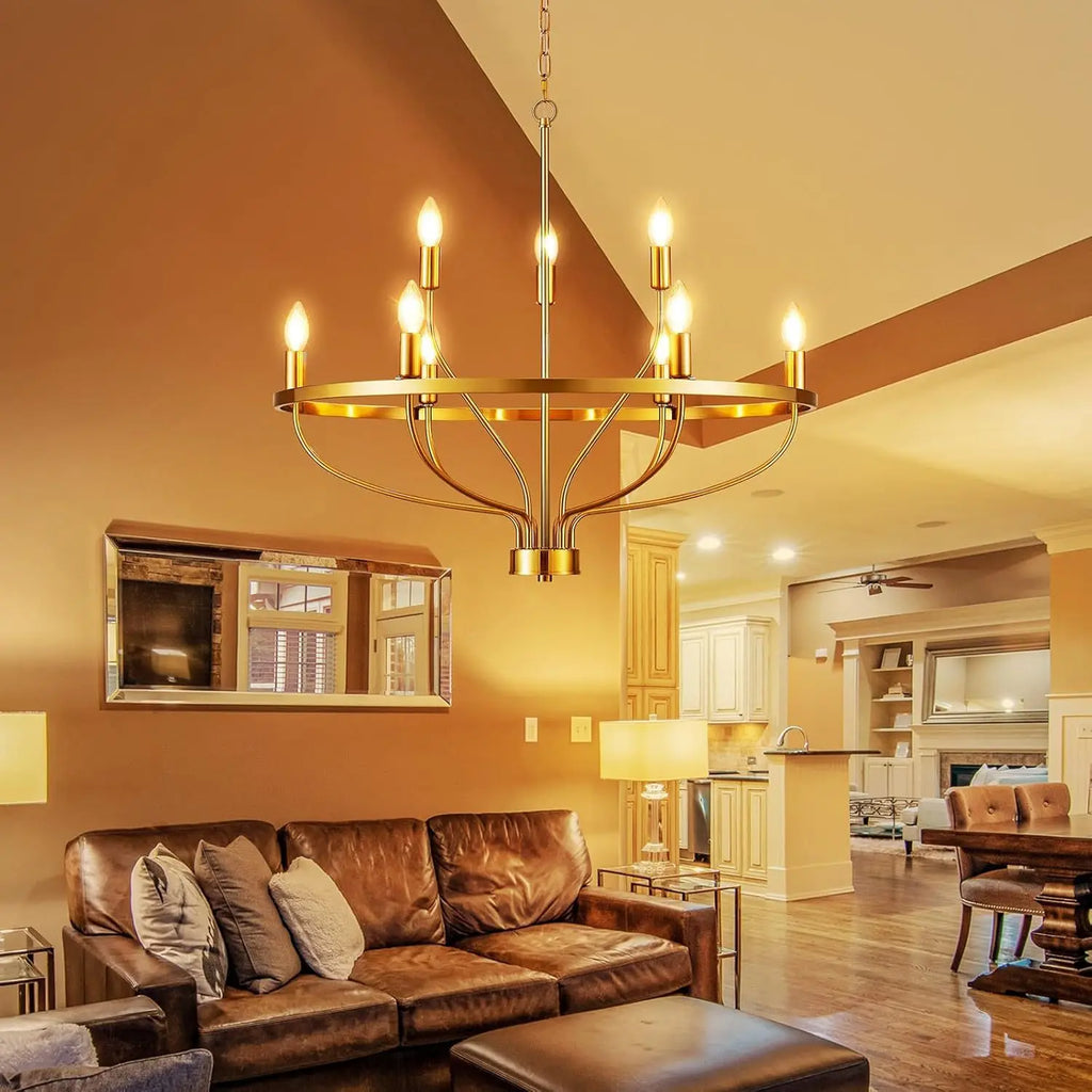 Modern Minimalist 9-Light Brass Chandelier - Gold Ceiling Pendant Light