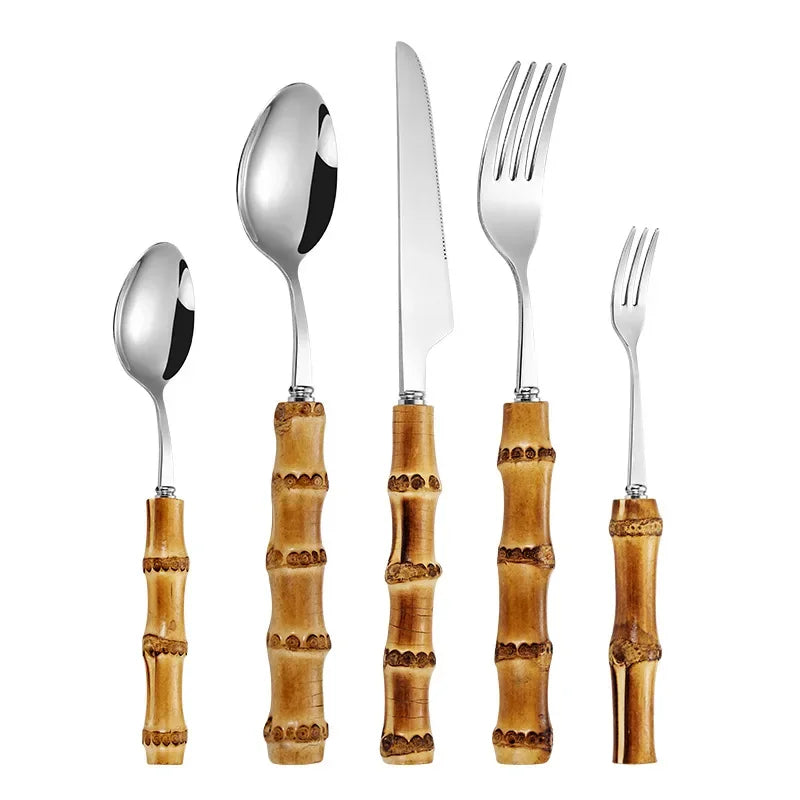 20-Piece Bamboo & Stainless Steel Tableware Set - Eco-Friendly Dining