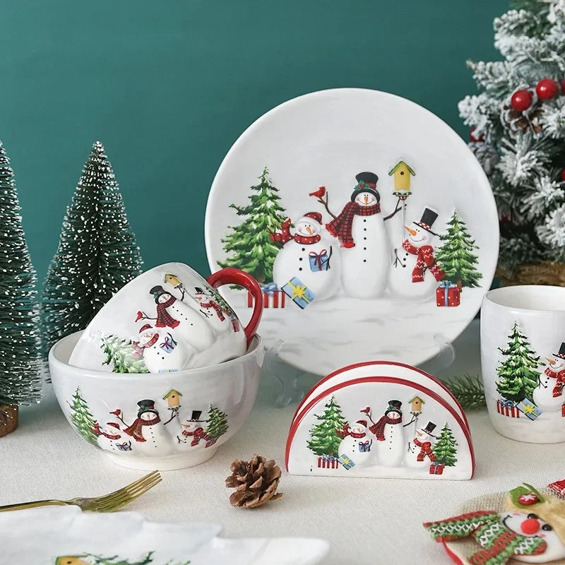 Adorable Christmas Snowman Ceramic Dish Set - Perfect Holiday Decor