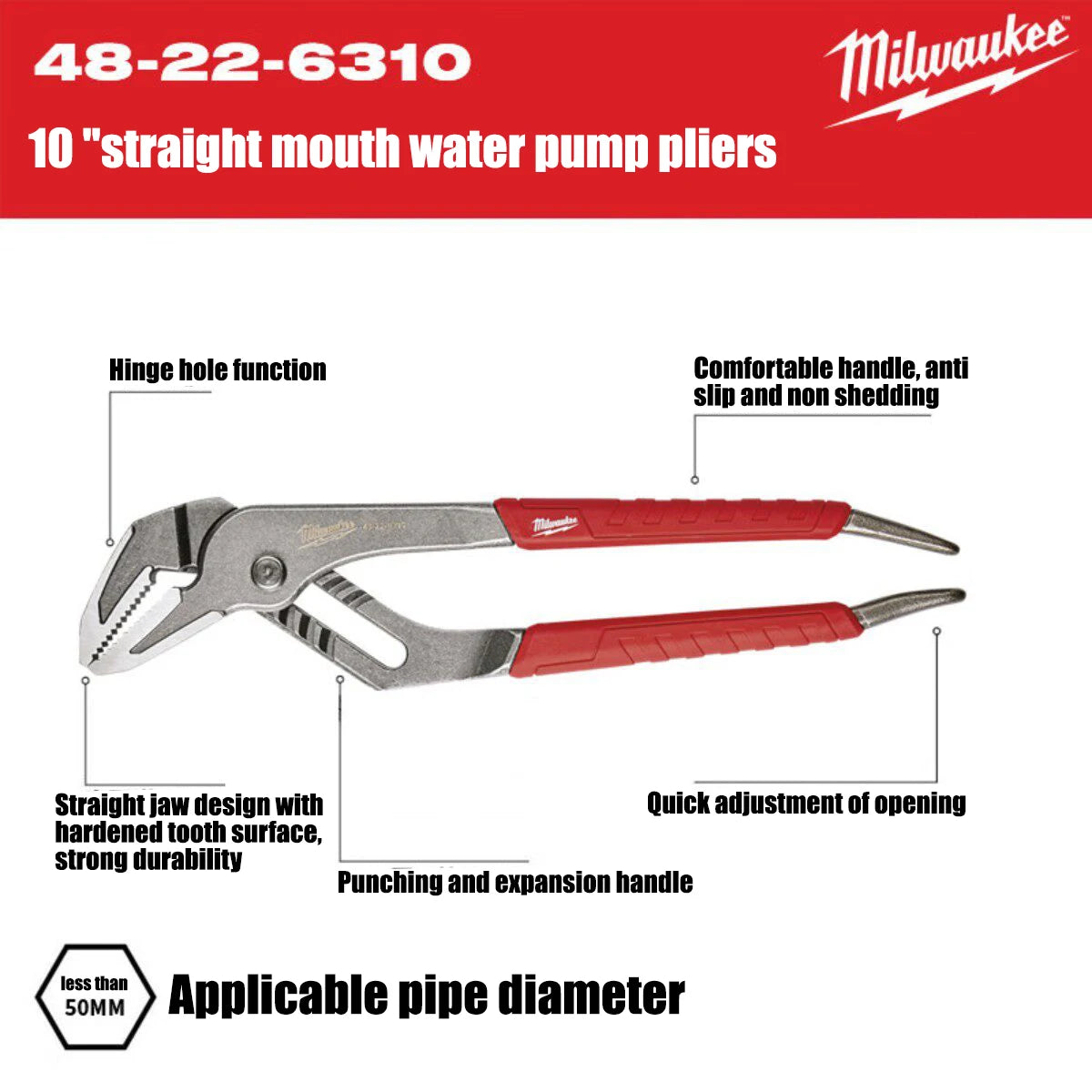 Milwaukee 10" Heavy-Duty Adjustable Water Pump Pliers for Plumbing