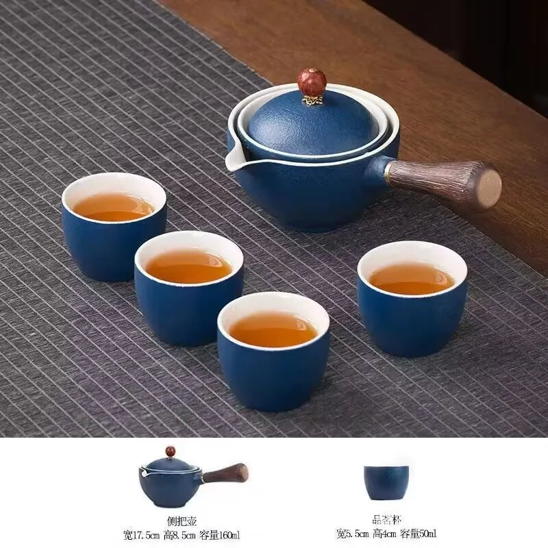Portable 4-Piece Gongfu Tea Set with Rotating Teapot - Perfect Travel Gift