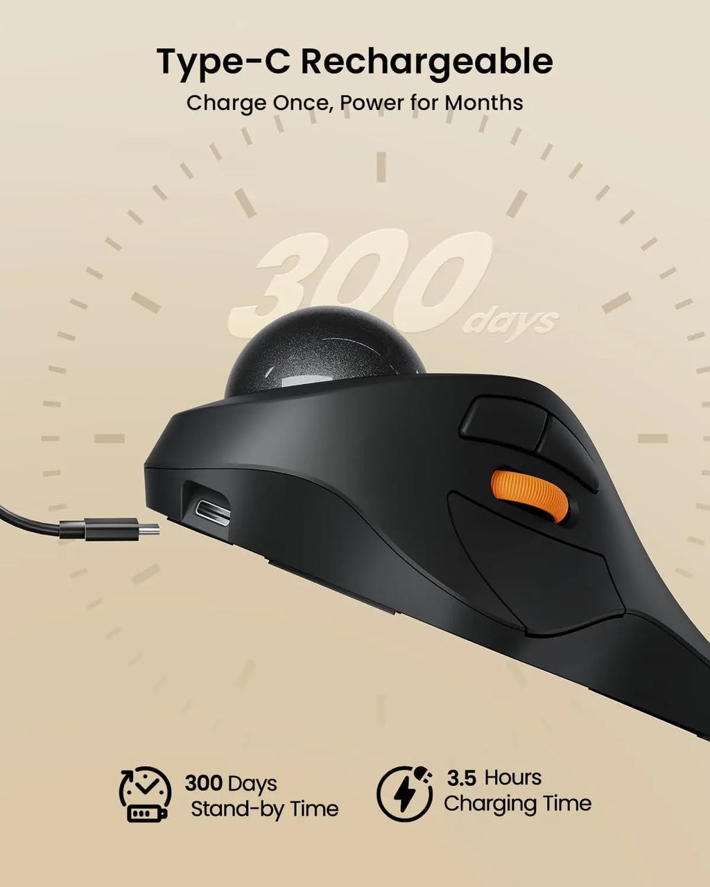 ProtoArc EM03 Wireless Bluetooth Trackball Mouse - Ergonomic & Rechargeable
