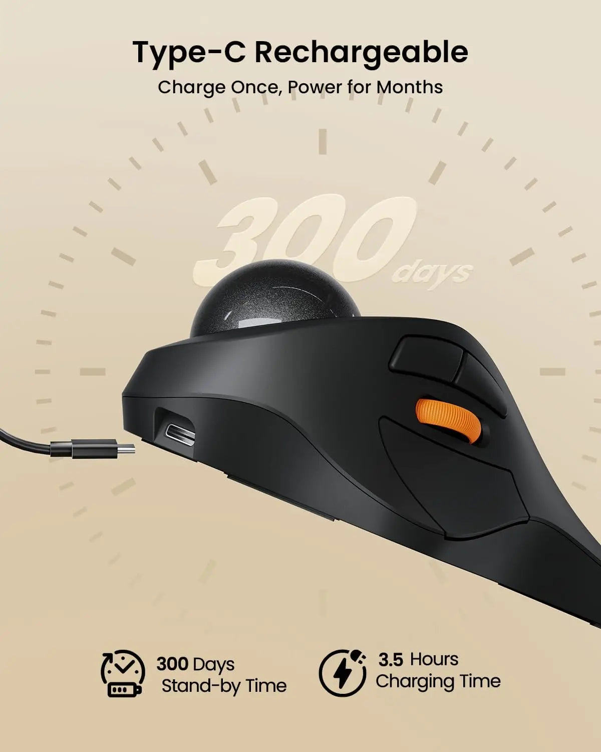 ProtoArc EM03 Wireless Bluetooth Trackball Mouse - Ergonomic & Rechargeable
