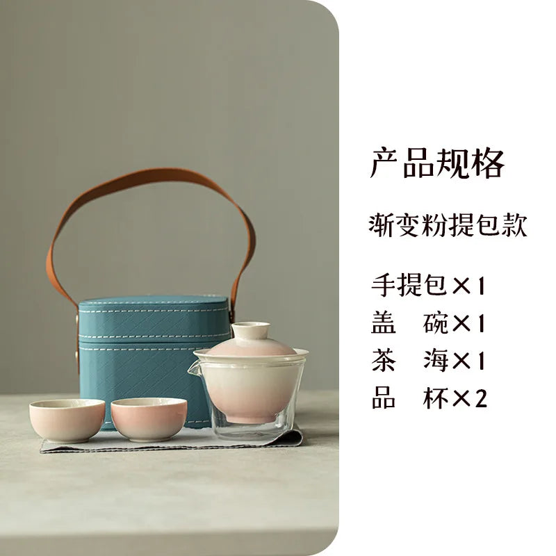 Vibrant Handmade Teaware Set for Outdoor Adventures - Portable & Stylish