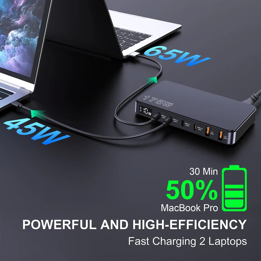 Ueetop 175W GaN USB C Charger with LED Display - 6 Fast Charging Ports
