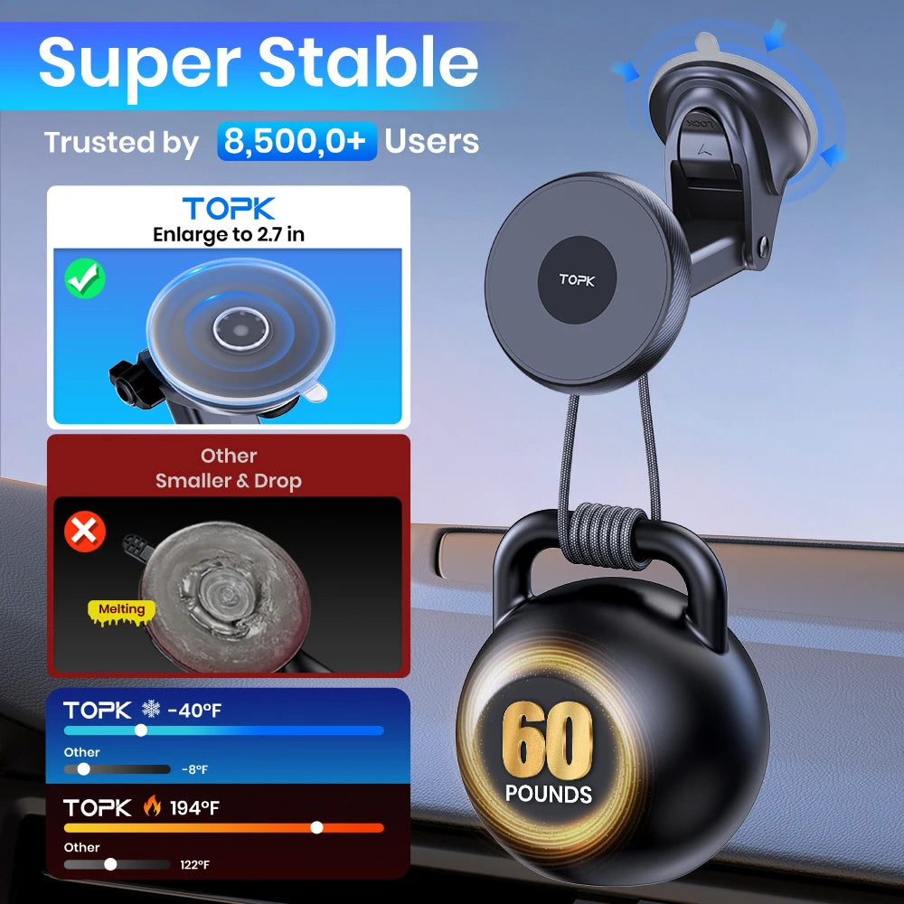 TOPK Magnetic Universal Car Phone Holder - 360° Rotating Mount