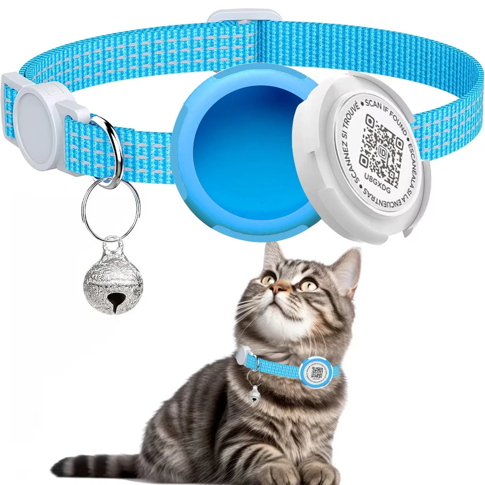 Reflective GPS Cat Collar with Airtag Case & QR ID Tag